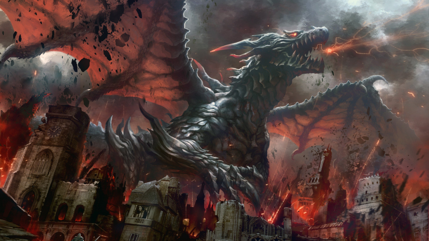 Обои дракон, фэнтези, вымирание, демон, компьютерная игра в разрешении 1366x768