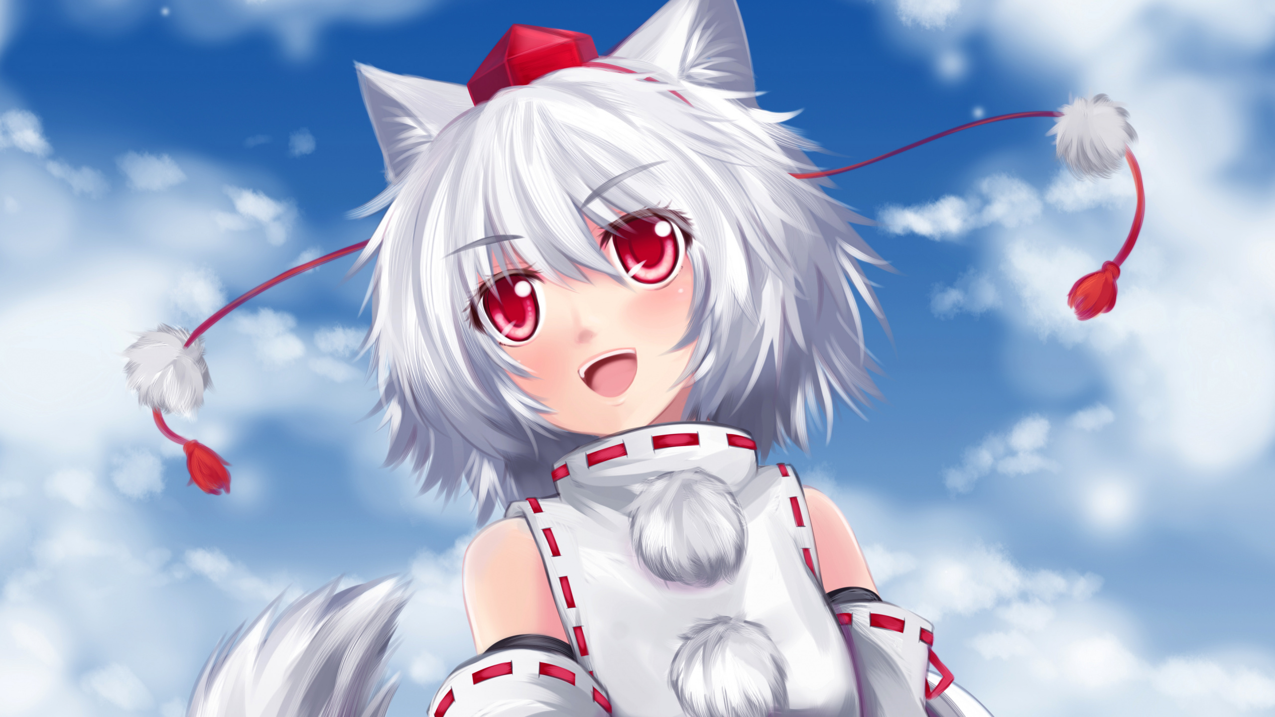 Обои Девушка кошка, мультфильм, аниме, иллюстрация, улыбка в разрешении 2560x1440