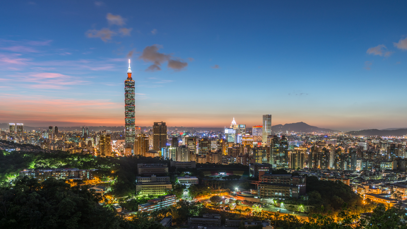 Обои Тайбэй 101, город, городской пейзаж, городской район, ориентир в разрешении 1366x768