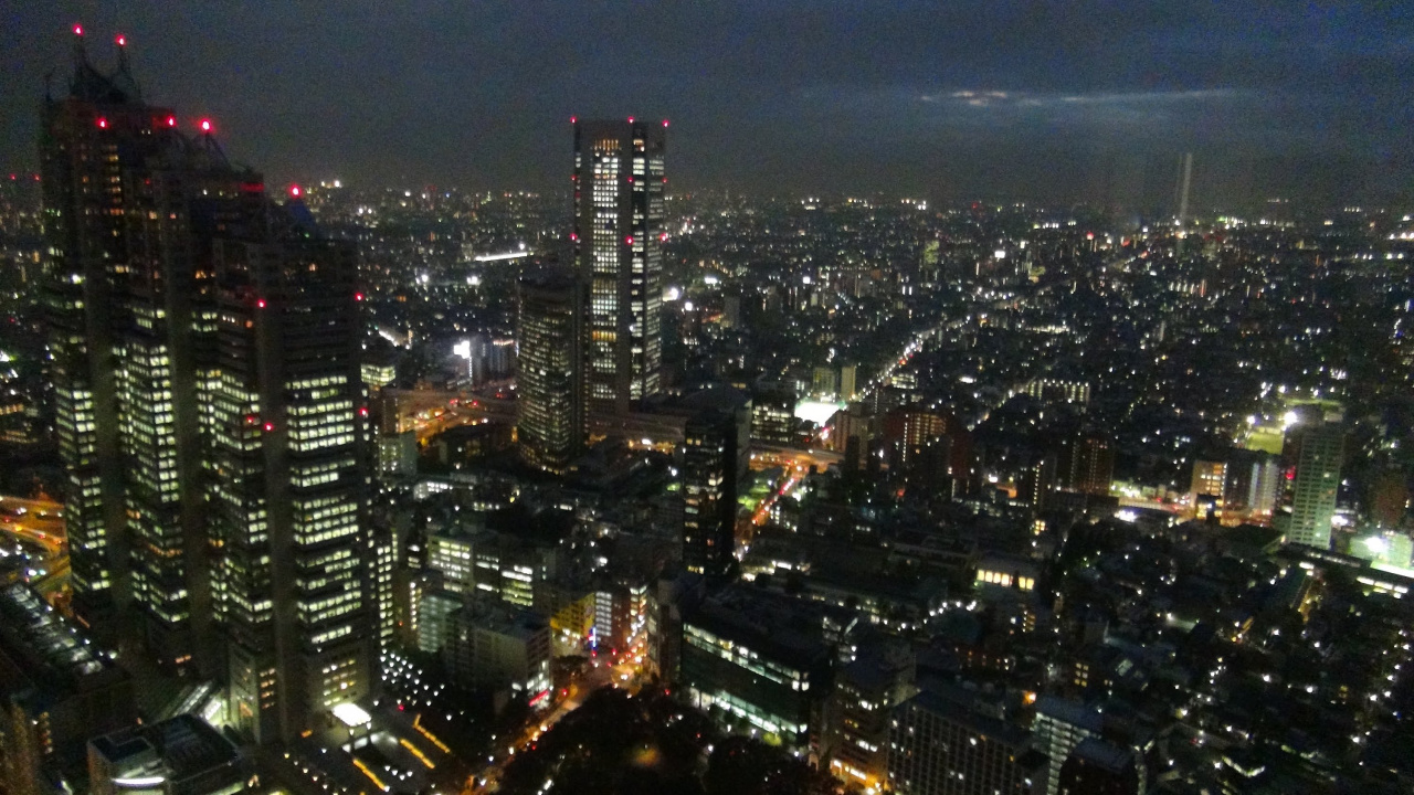 Обои токийская башня, ночь, городской пейзаж, город, городской район в разрешении 1280x720