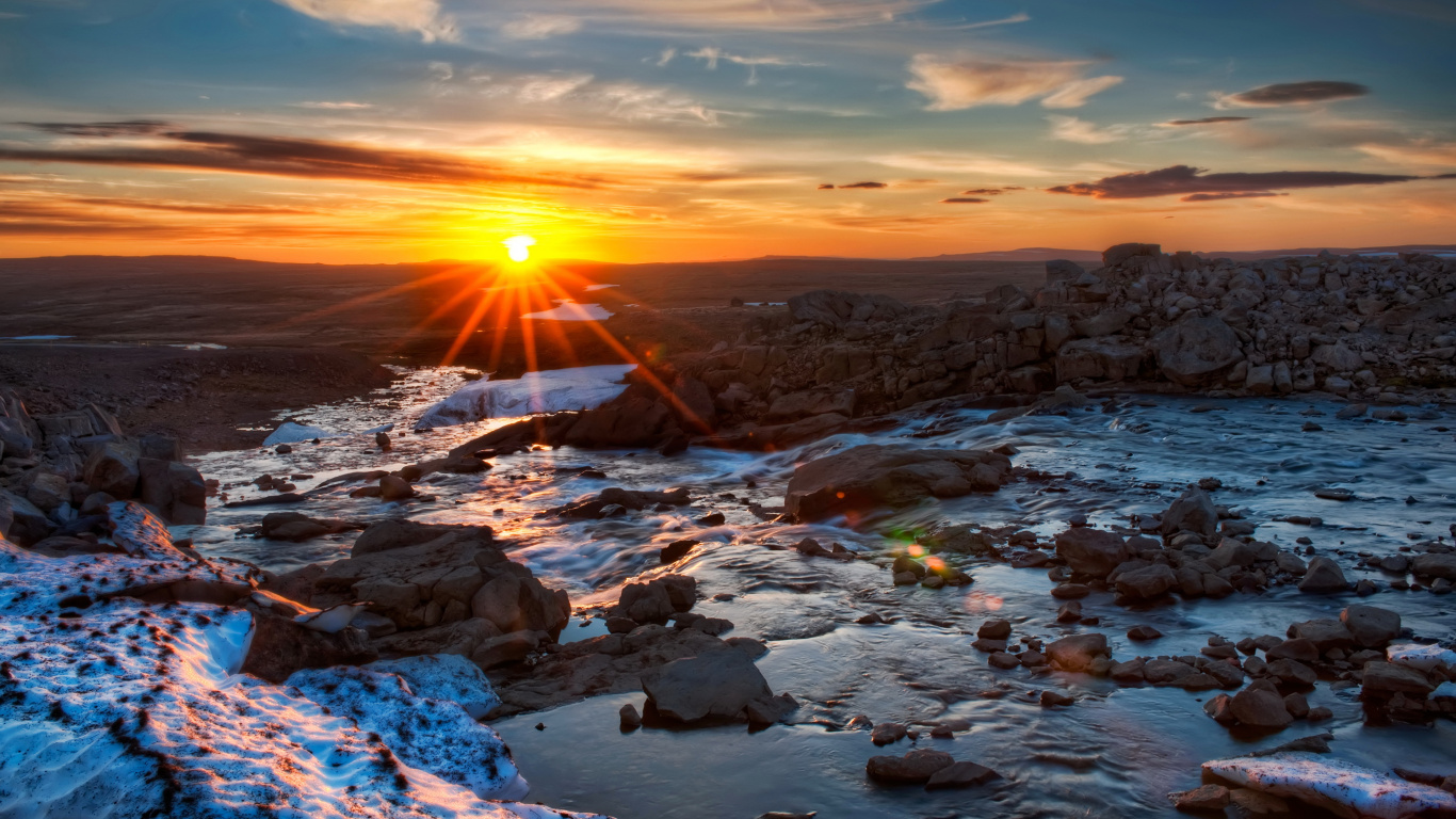 Обои восход солнца, рок, гора, пустыня, местность в разрешении 1366x768