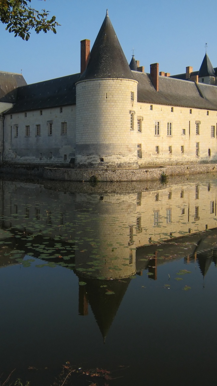 Обои Chteau дю Плесси-Bourr, Анжу, замок, отражение, водный замок в разрешении 720x1280