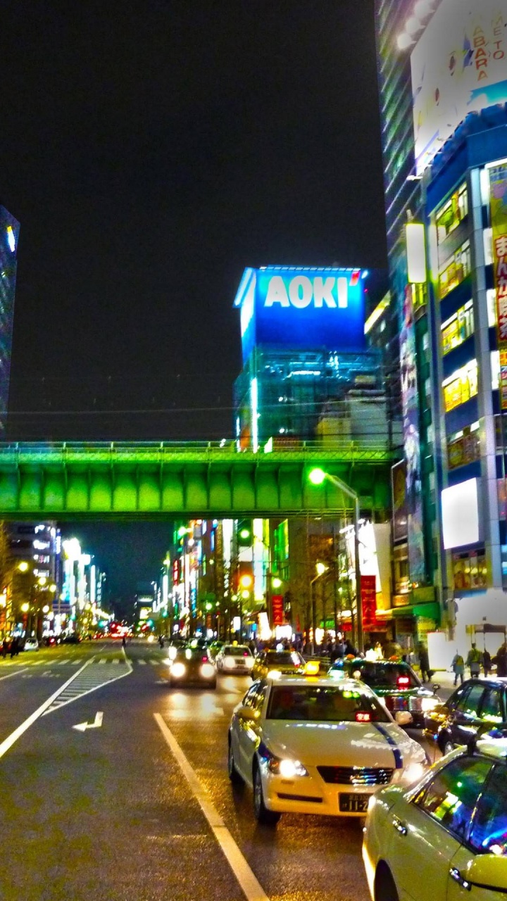 Обои Акихабара, городской район, ночь, метрополия, город в разрешении 720x1280