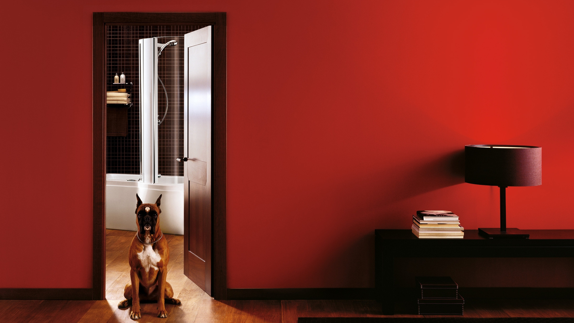 Обои комната, стена, дизайн интерьера, освещение, дверь в разрешении 1920x1080