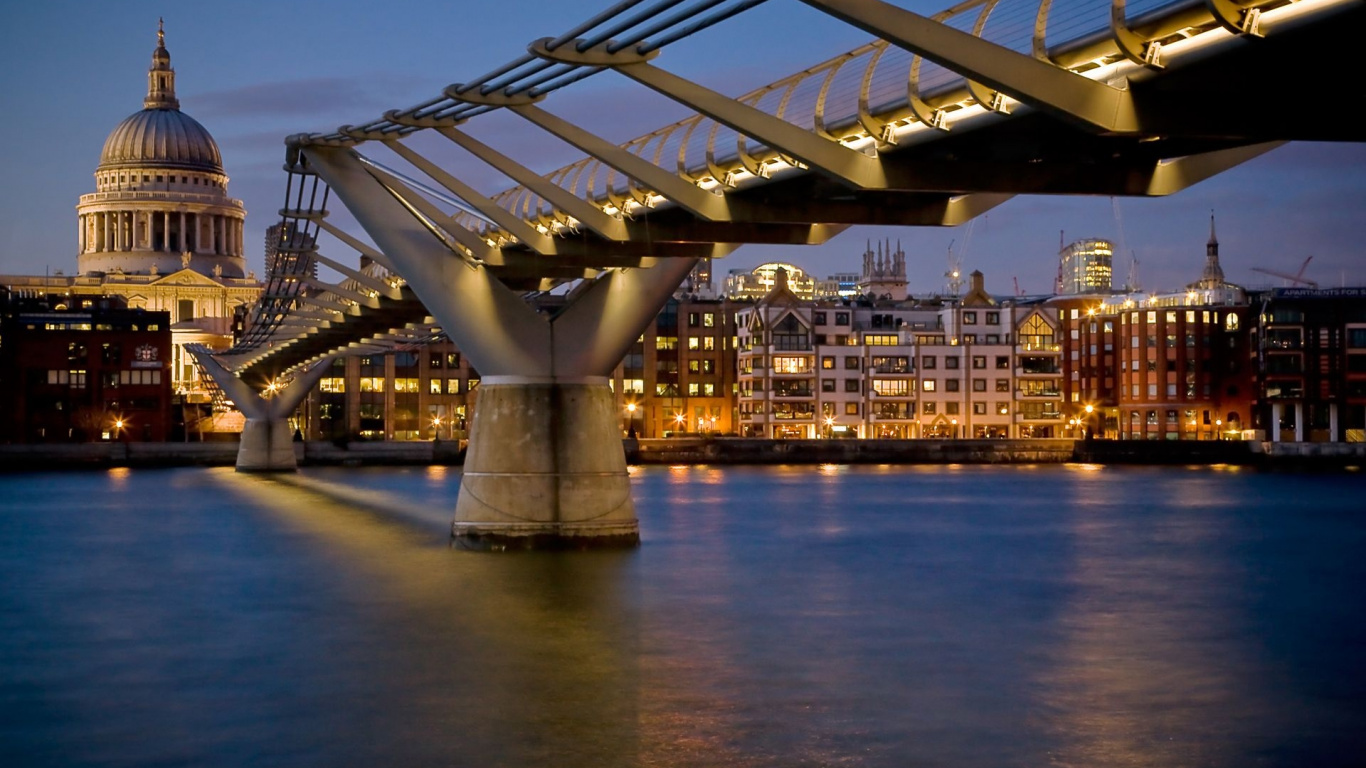 Обои мост тысячелетия, тауэрский мост, река темза, мост, ориентир в разрешении 1366x768