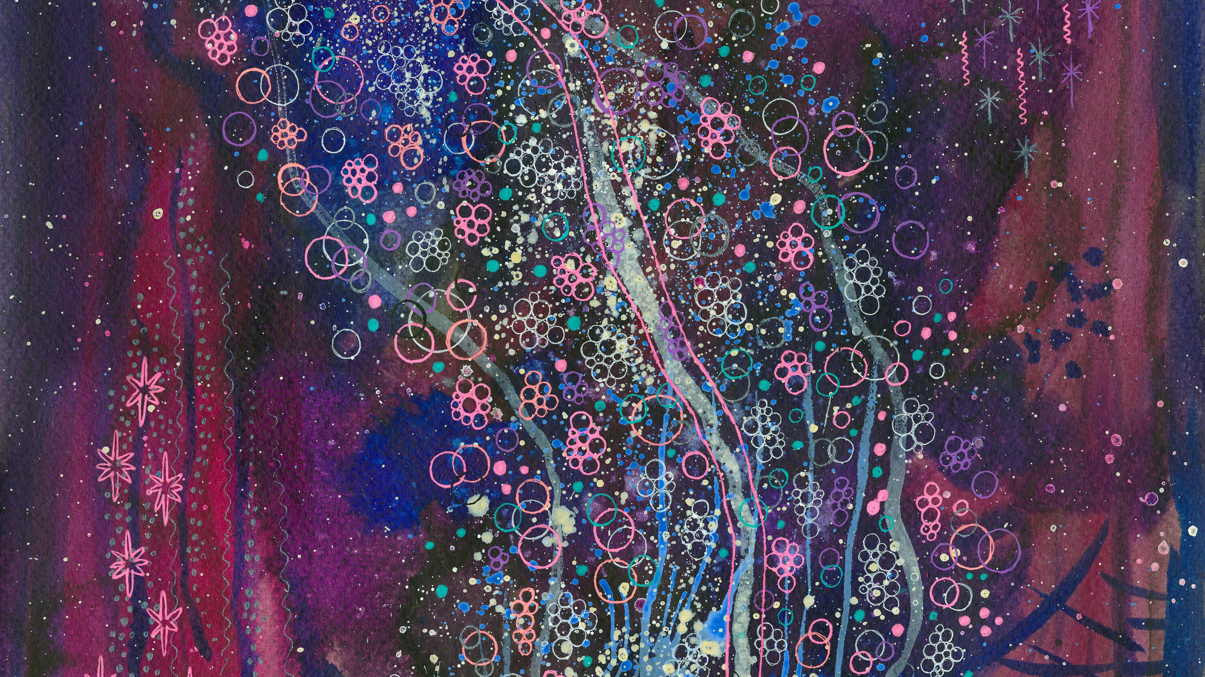 Обои акварельная живопись, живопись, акриловая краска, пурпур, Фиолетовый в разрешении 3840x2160