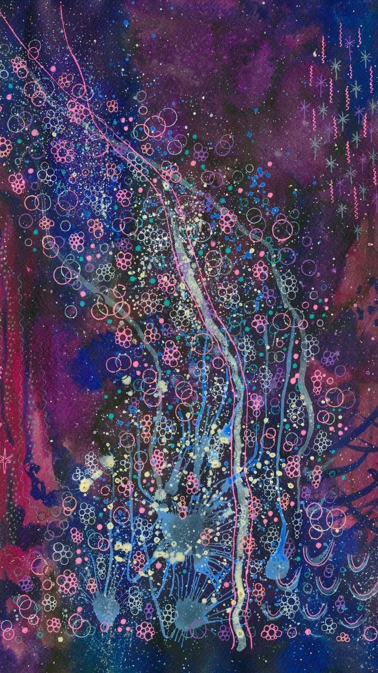 Обои акварельная живопись, живопись, акриловая краска, пурпур, Фиолетовый в разрешении 750x1334