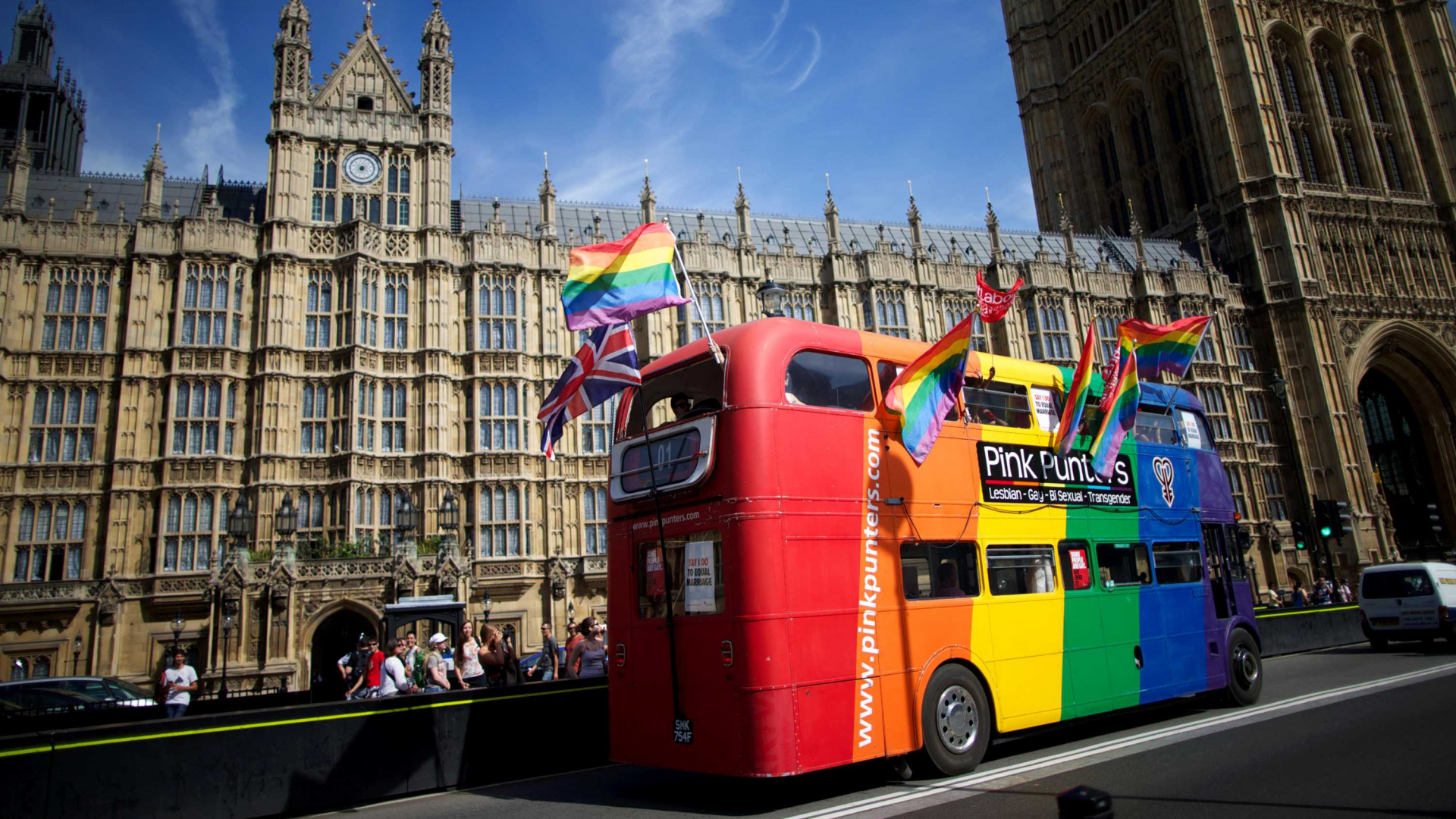 Обои здание парламента, парламент Соединенного Королевства, транспорт, автобус, ориентир в разрешении 1920x1080