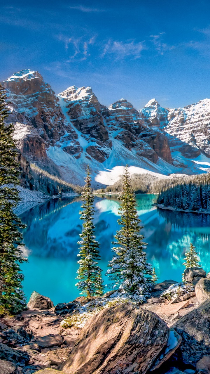 Обои моренное озеро, банфф, природа, гора, дикая местность в разрешении 720x1280