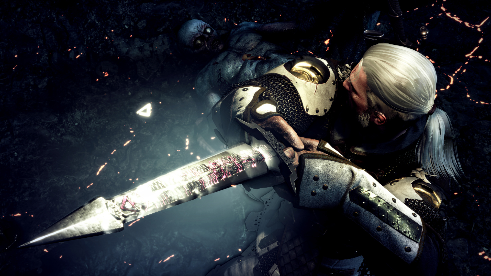 Обои Ведьмак 3 дикая охота, Геральт из ривии, цири, темнота, рука в разрешении 1920x1080