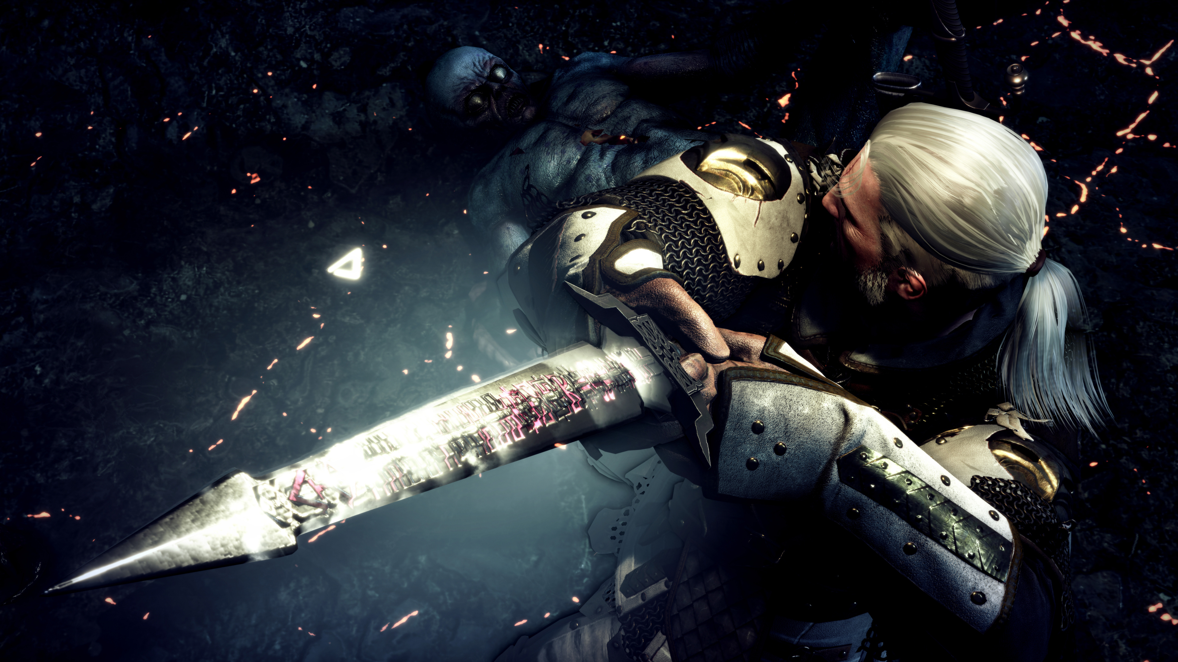 Обои Ведьмак 3 дикая охота, Геральт из ривии, цири, темнота, рука в разрешении 3840x2160