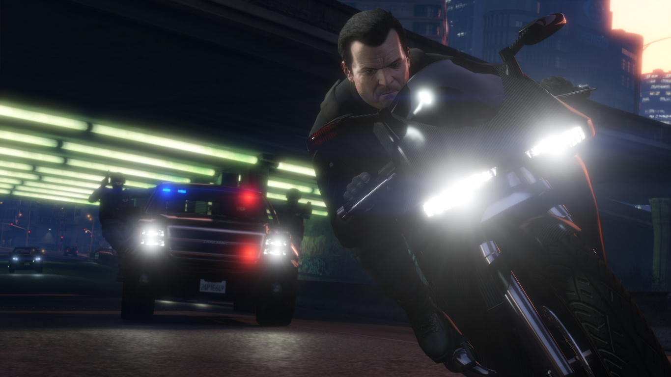 Обои grand theft auto v, grand theft auto iv, playstation 4, xbox one, Рокстар игры в разрешении 1366x768