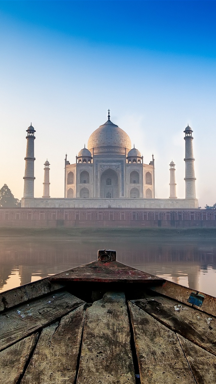 Обои Тадж-Махал, Агра Форт, Новые семь чудес света, ориентир, отражение в разрешении 720x1280