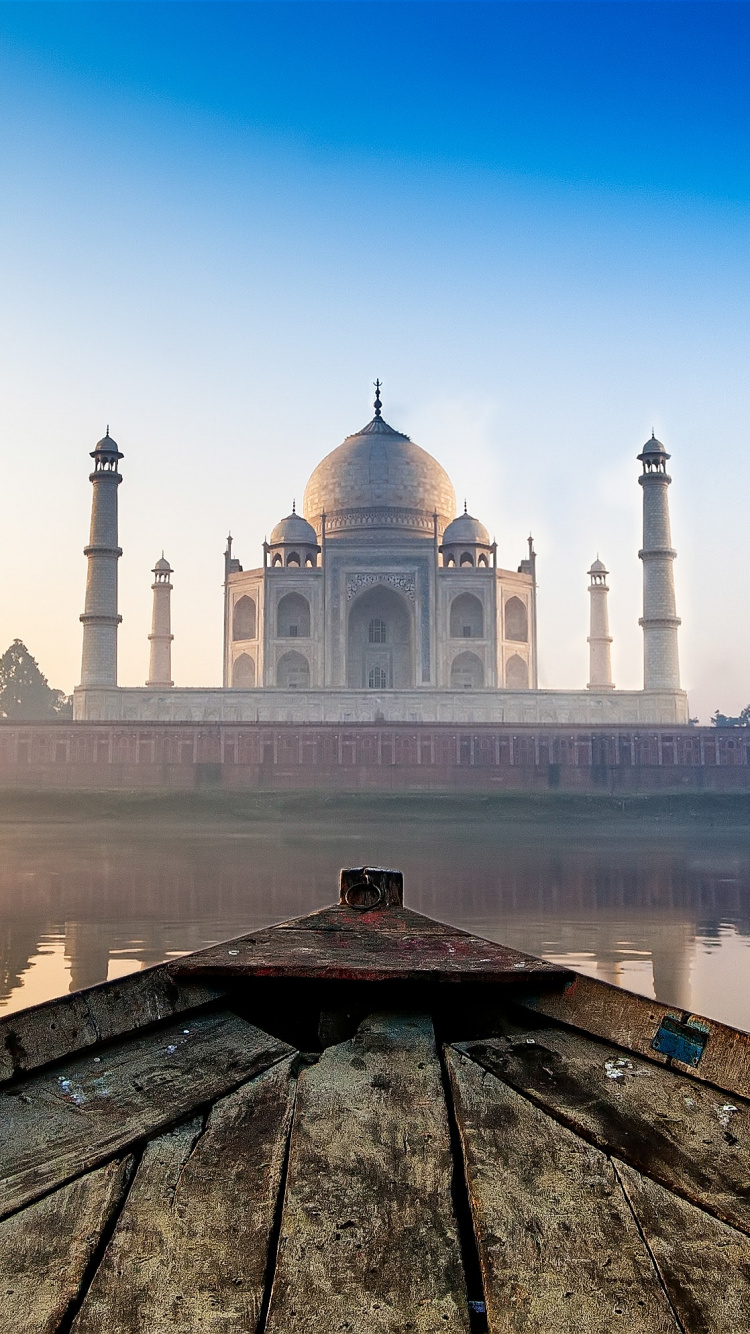 Обои Тадж-Махал, Агра Форт, Новые семь чудес света, ориентир, отражение в разрешении 750x1334