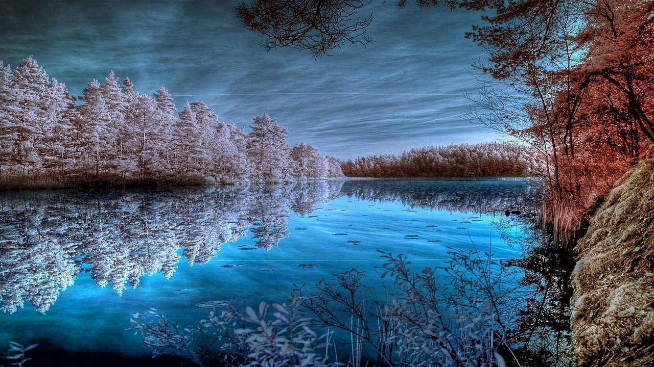 Обои природный ландшафт, природа, вода, отражение, зима в разрешении 1280x720