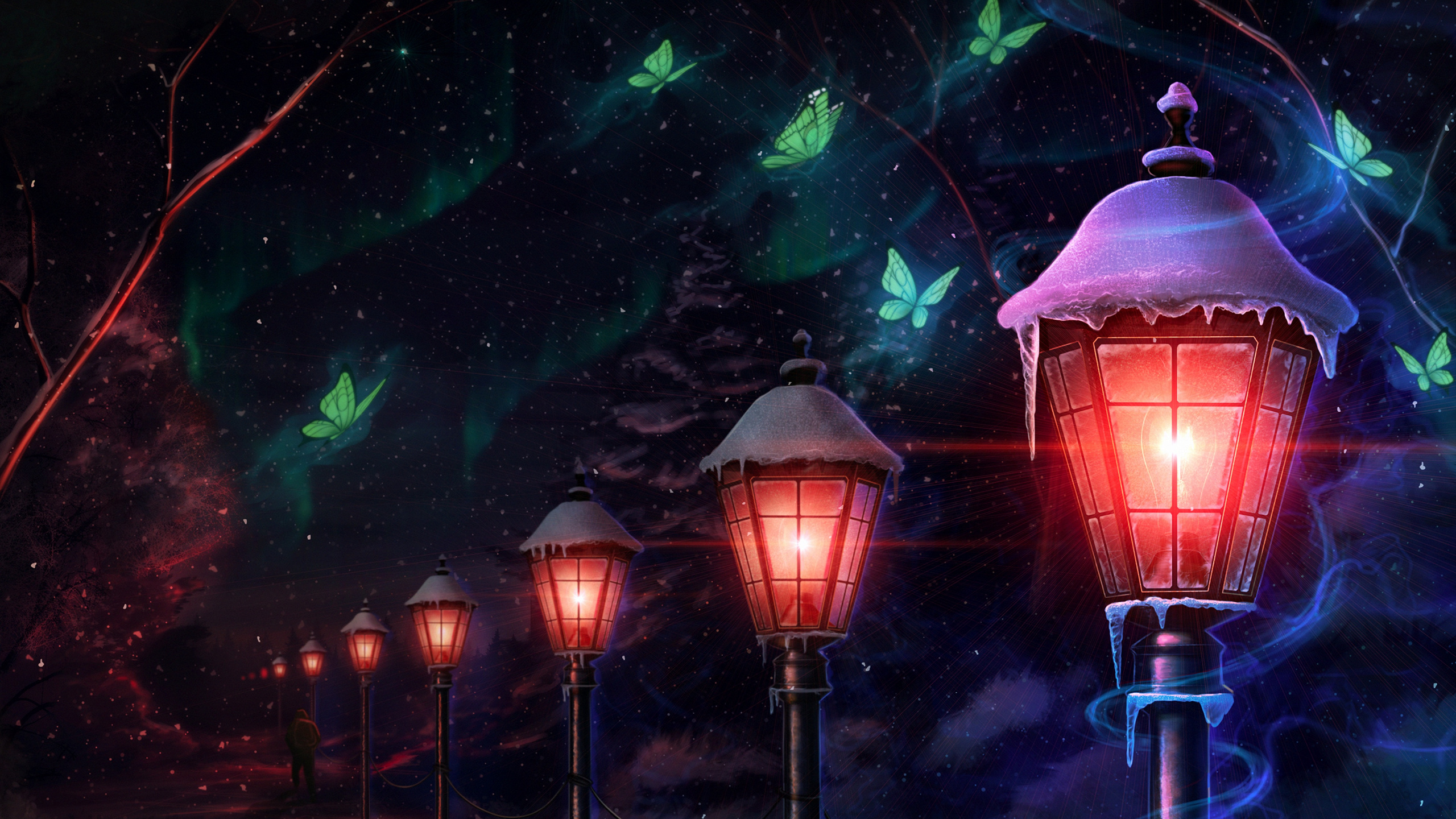 Обои освещение, свет, осветительная арматура, уличный фонарь, темнота в разрешении 2560x1440