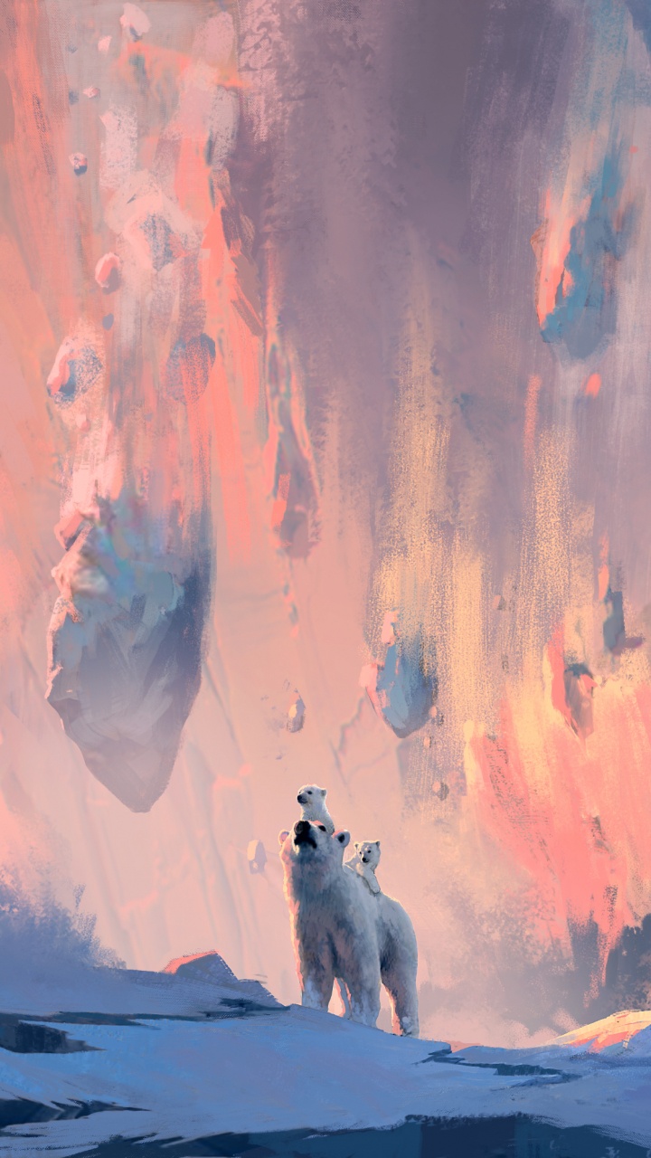Обои белый медведь, арт, артист, акварельные краски, живопись в разрешении 720x1280