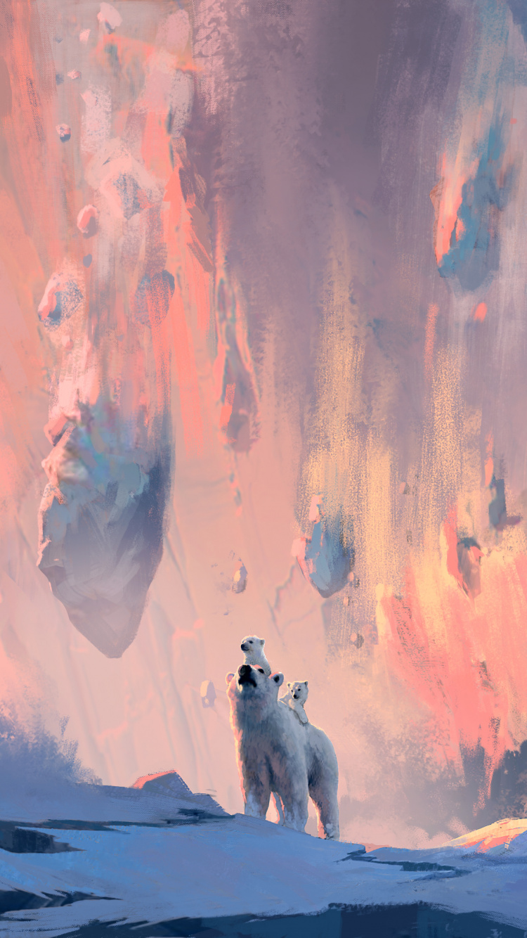 Обои белый медведь, арт, артист, акварельные краски, живопись в разрешении 750x1334