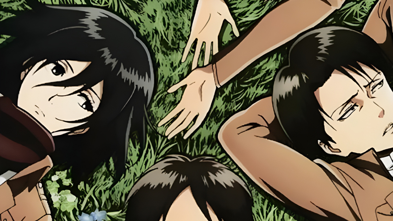 Обои аниме, эрен йегер, Микаса Акерман, Леви Аккерман, так что держись в разрешении 1366x768