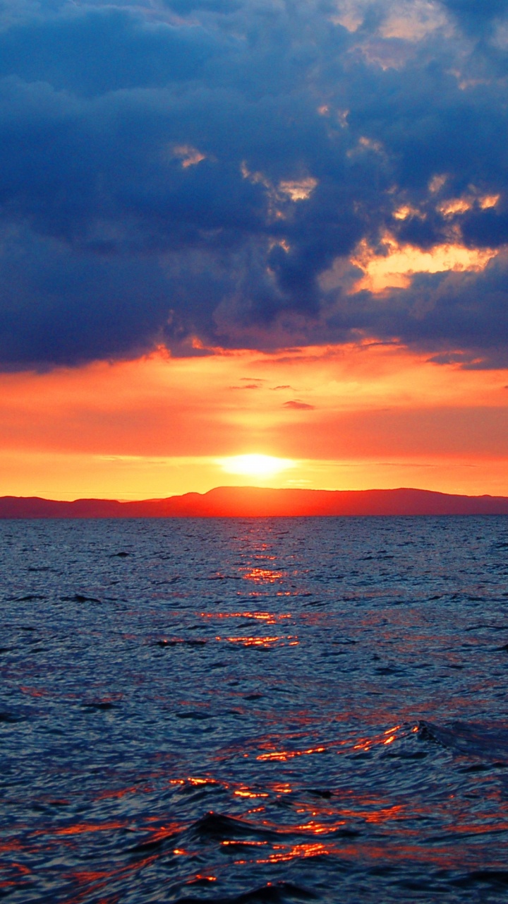 Обои закат, водоем, горизонт, море, вода в разрешении 720x1280