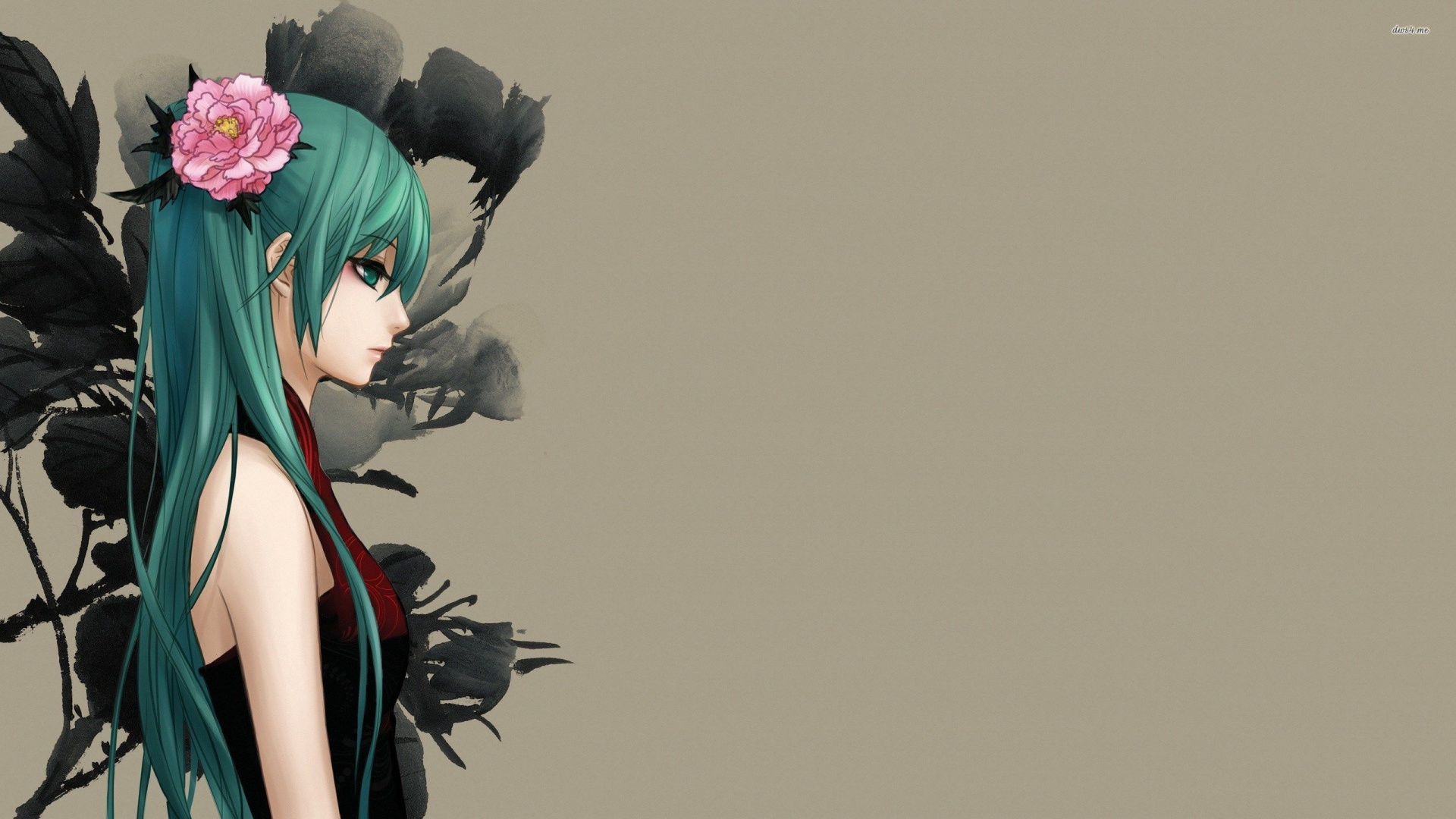 Обои Хацунэ Мику, вокалоид, аниме, песня, цветок в разрешении 1920x1080