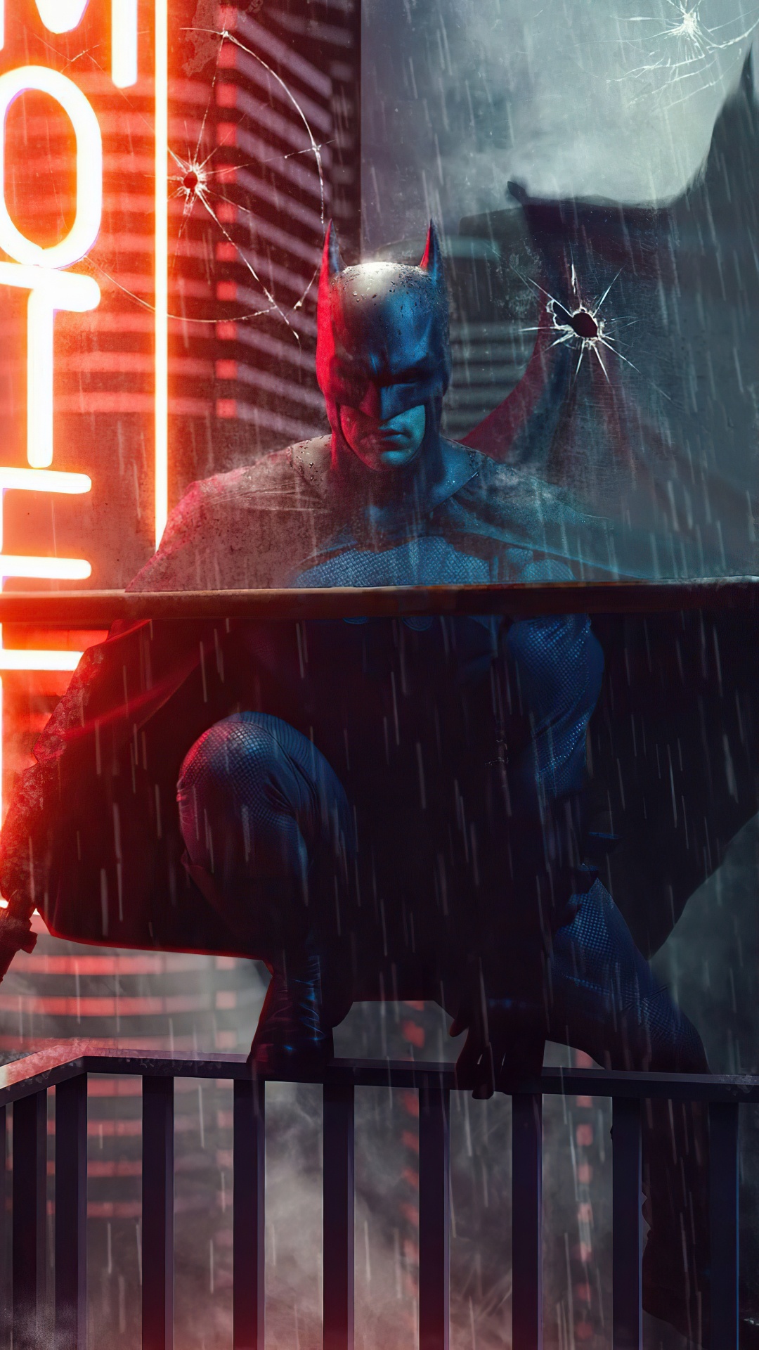 Обои арт, свет, красный цвет, забор, развлечение в разрешении 1080x1920