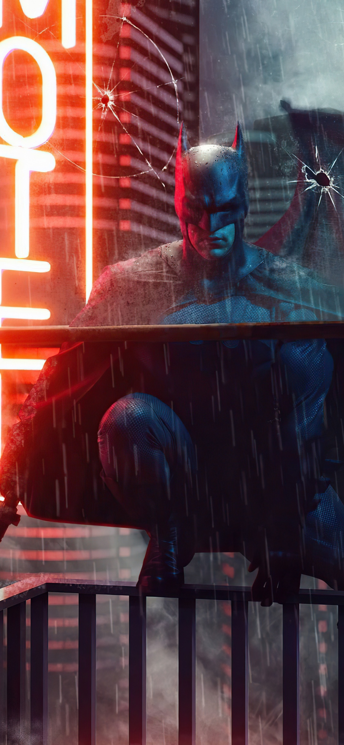 Обои арт, свет, красный цвет, забор, развлечение в разрешении 1125x2436