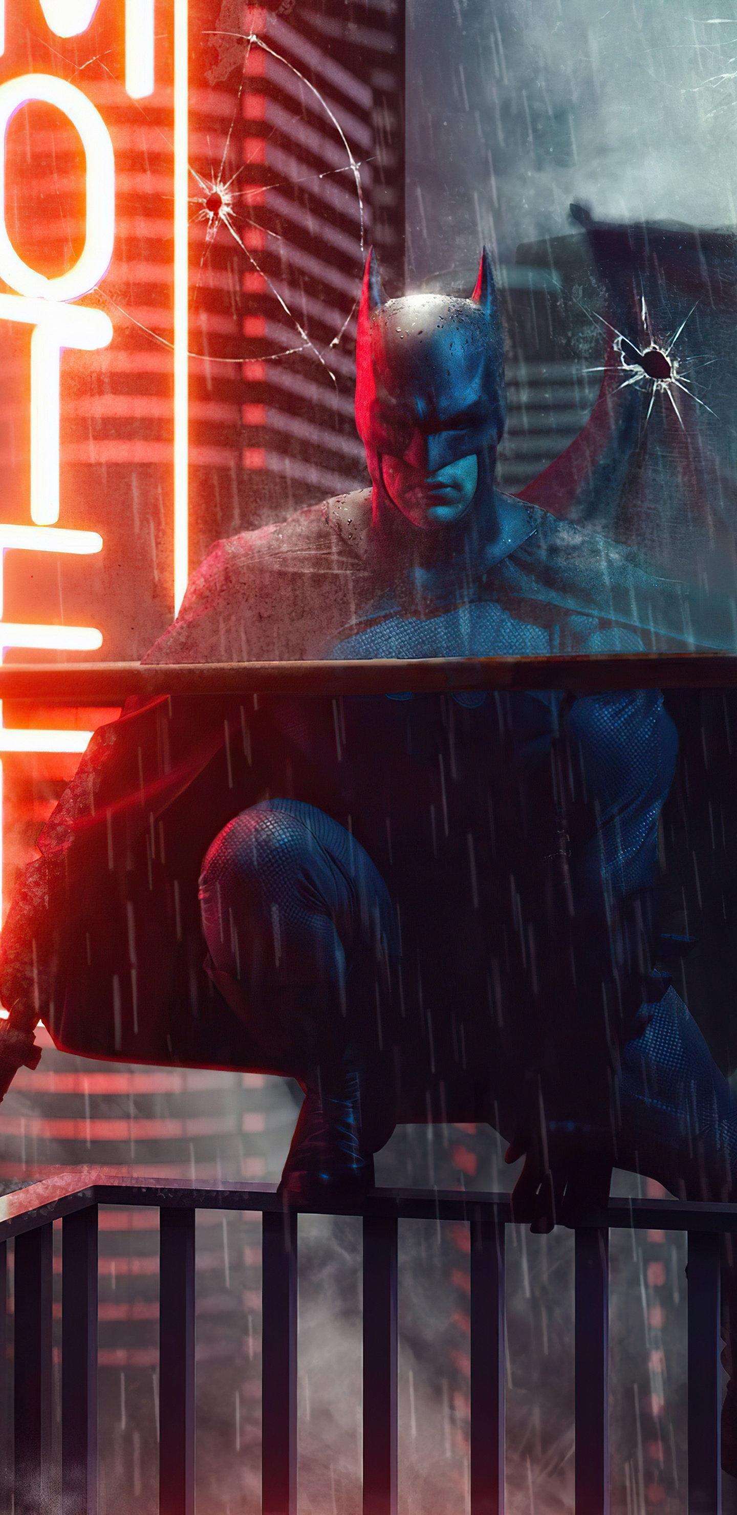 Обои арт, свет, красный цвет, забор, развлечение в разрешении 1440x2960