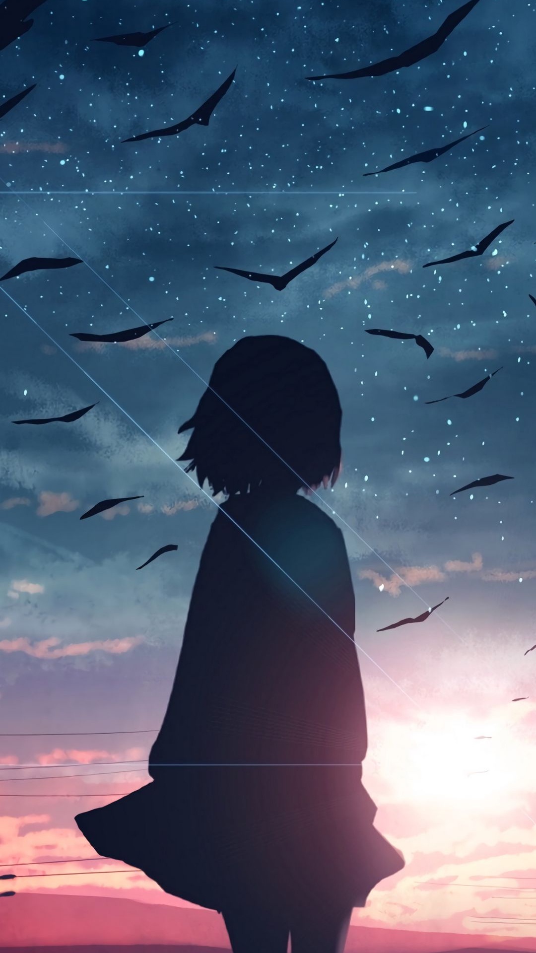 Обои аниме девушка силуэт, силуэт, мультик, аниме арт, анимация в разрешении 1080x1920