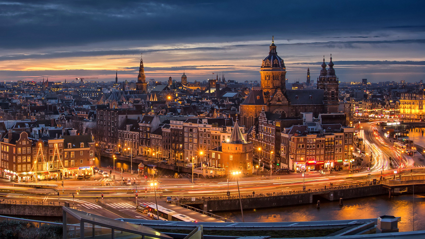 Обои городской пейзаж, город, городской район, ориентир, линия горизонта в разрешении 1366x768