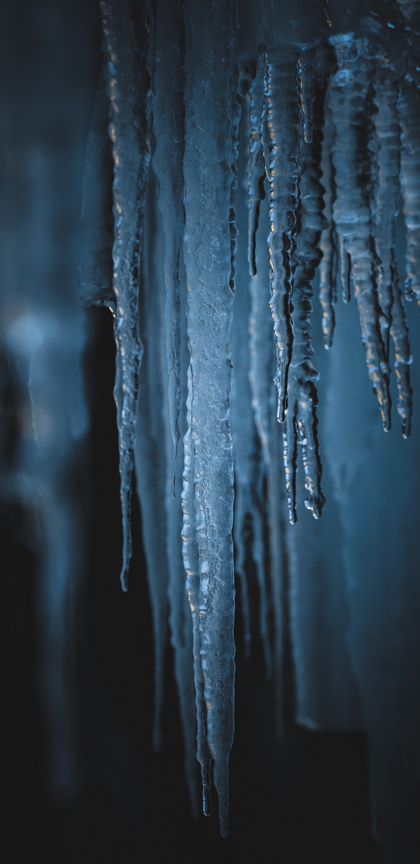 Обои формирование, синий, темнота, зима, замораживание в разрешении 1440x2960