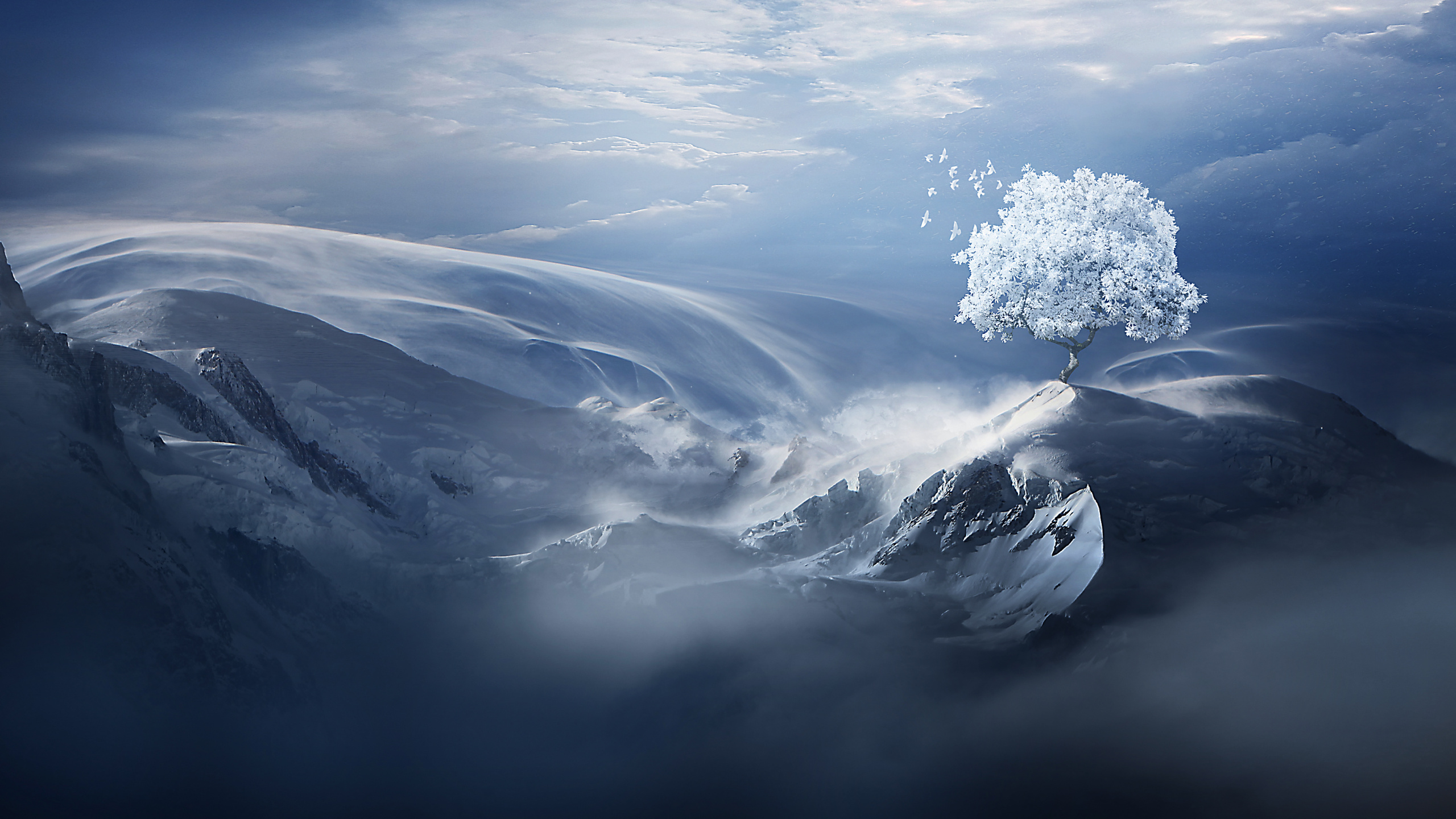 Обои пейзаж, облако, атмосфера, зима, гора в разрешении 2560x1440