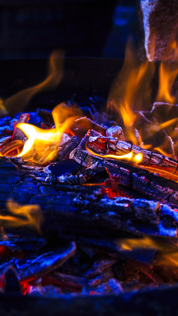Обои огонь, пламя, тепло, зола, древесный уголь в разрешении 750x1334