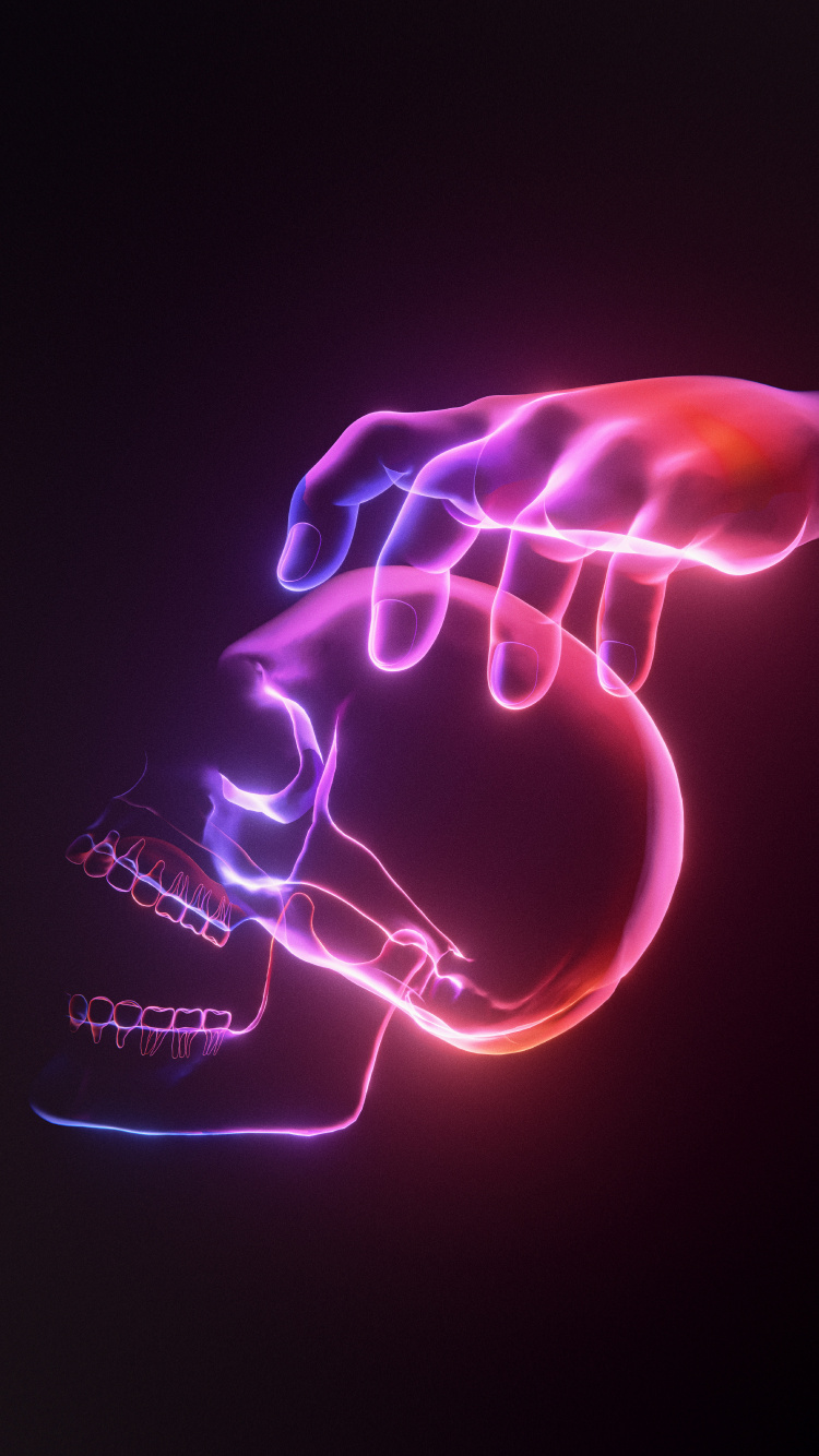 Обои свет, ночь, розовый, неон, кость в разрешении 750x1334