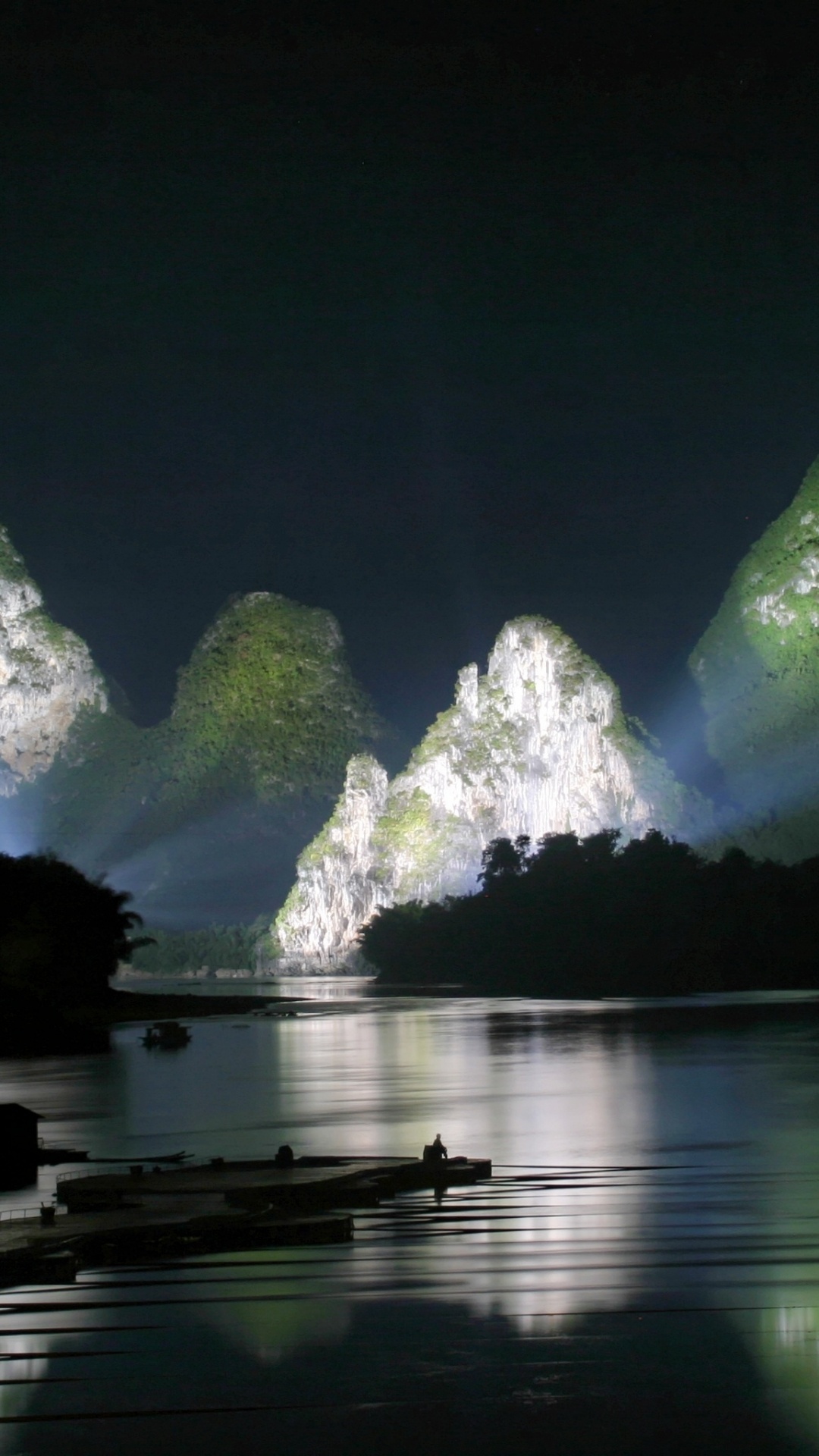 Обои впечатление люсаньцзе, природа, вода, отражение, ночь в разрешении 1080x1920