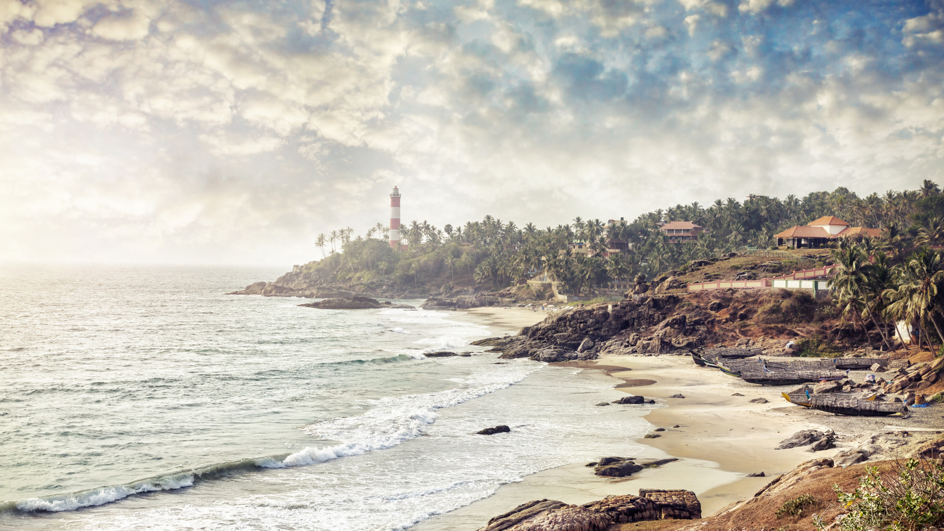 Обои море, Ковалам, пляж, берег, водоем в разрешении 1920x1080