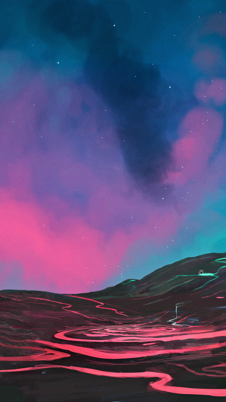 Обои ночь, пурпур, атмосфера, свет, графический дизайн в разрешении 750x1334