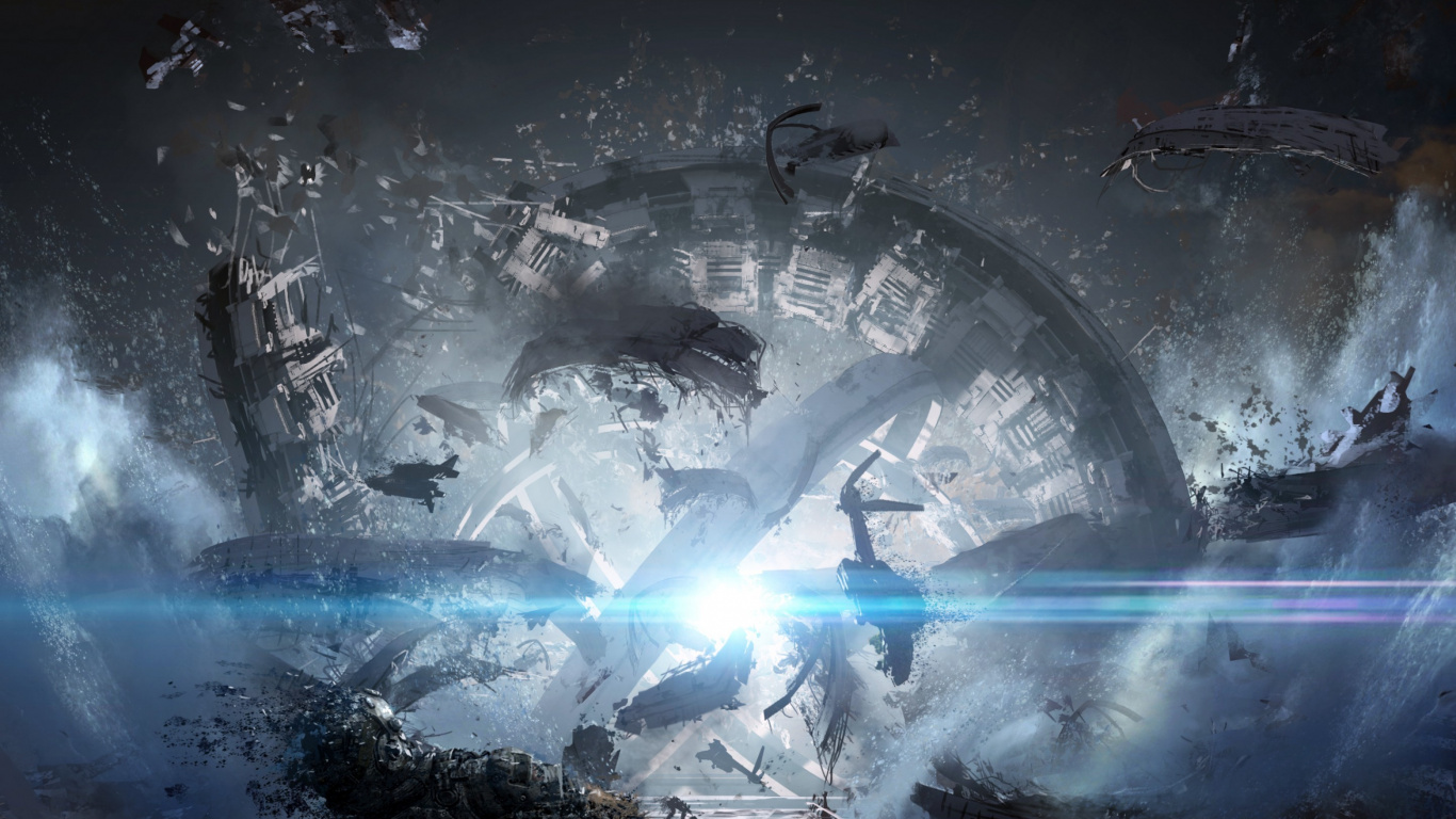 Обои titanfall 2, вода, темнота, арт, мир в разрешении 1366x768