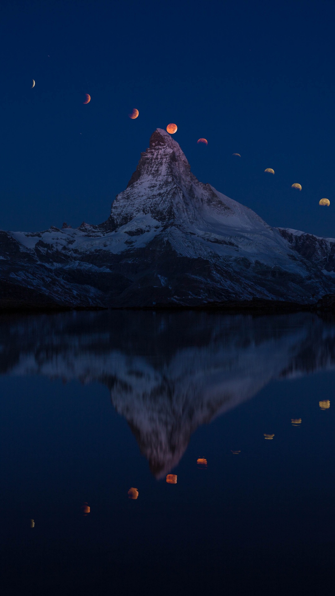 Обои отражение, природа, синий, гора, вода в разрешении 1080x1920