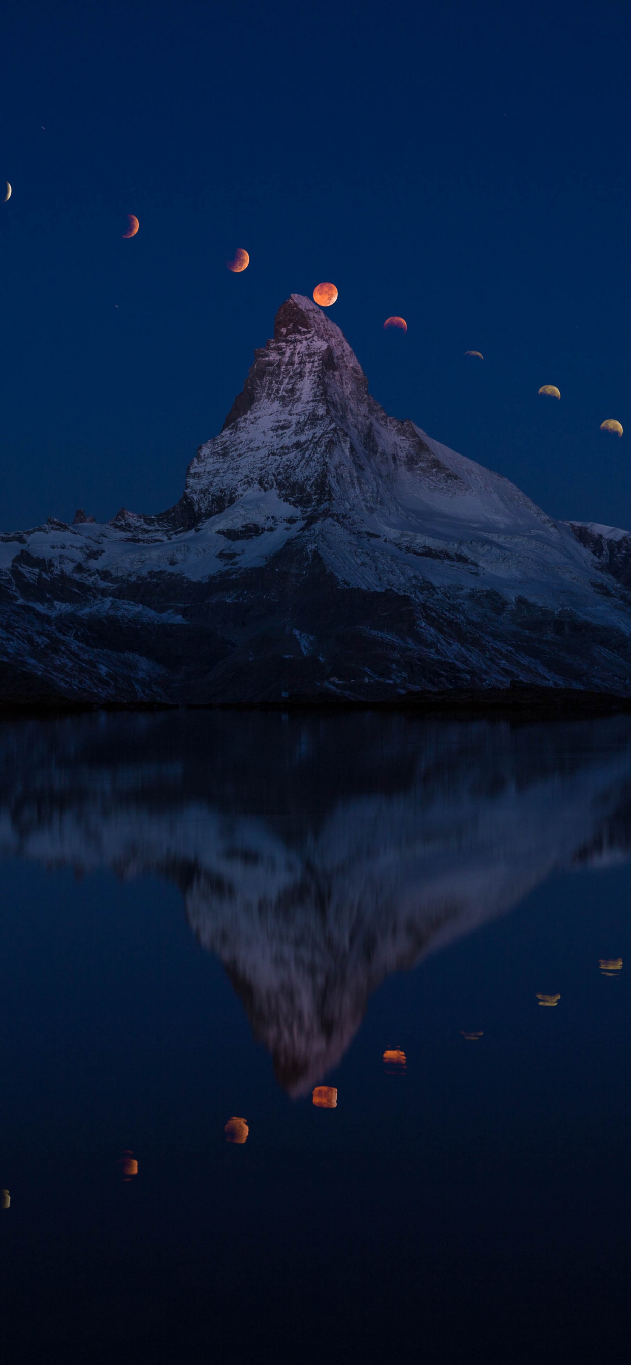 Обои отражение, природа, синий, гора, вода в разрешении 1242x2688