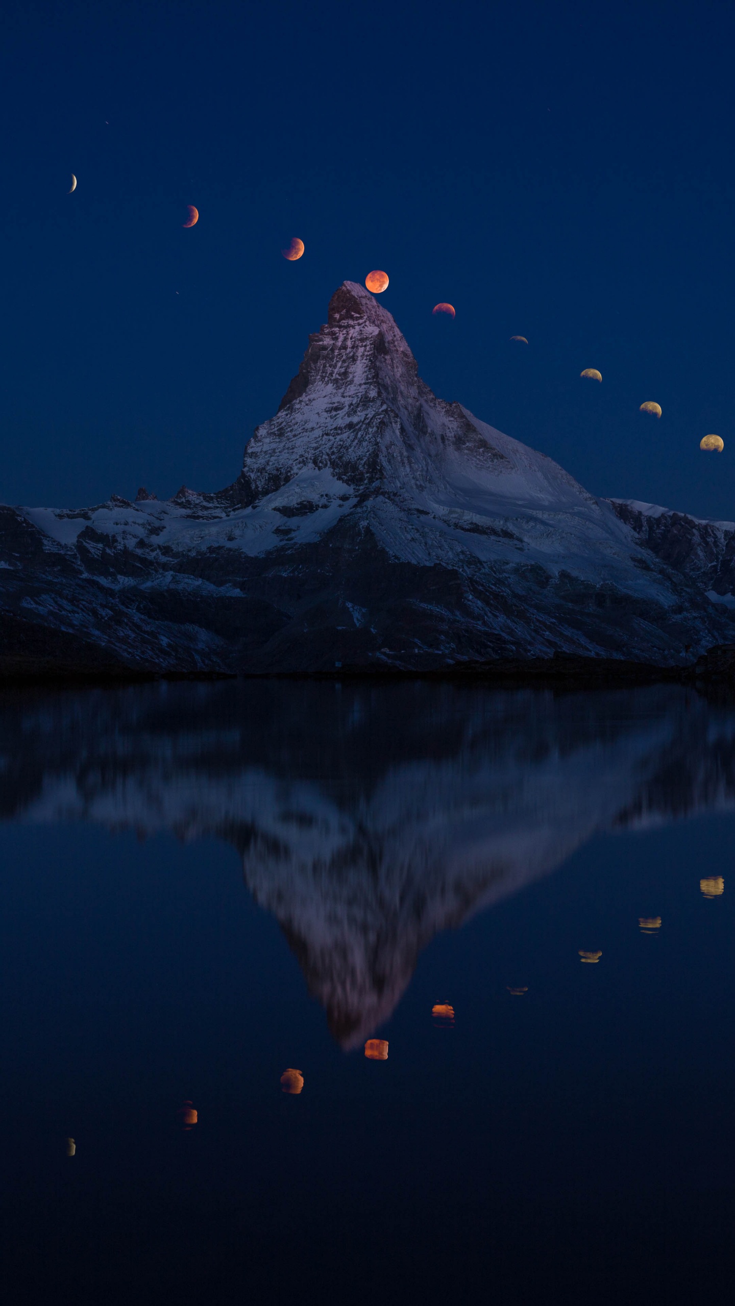 Обои отражение, природа, синий, гора, вода в разрешении 1440x2560