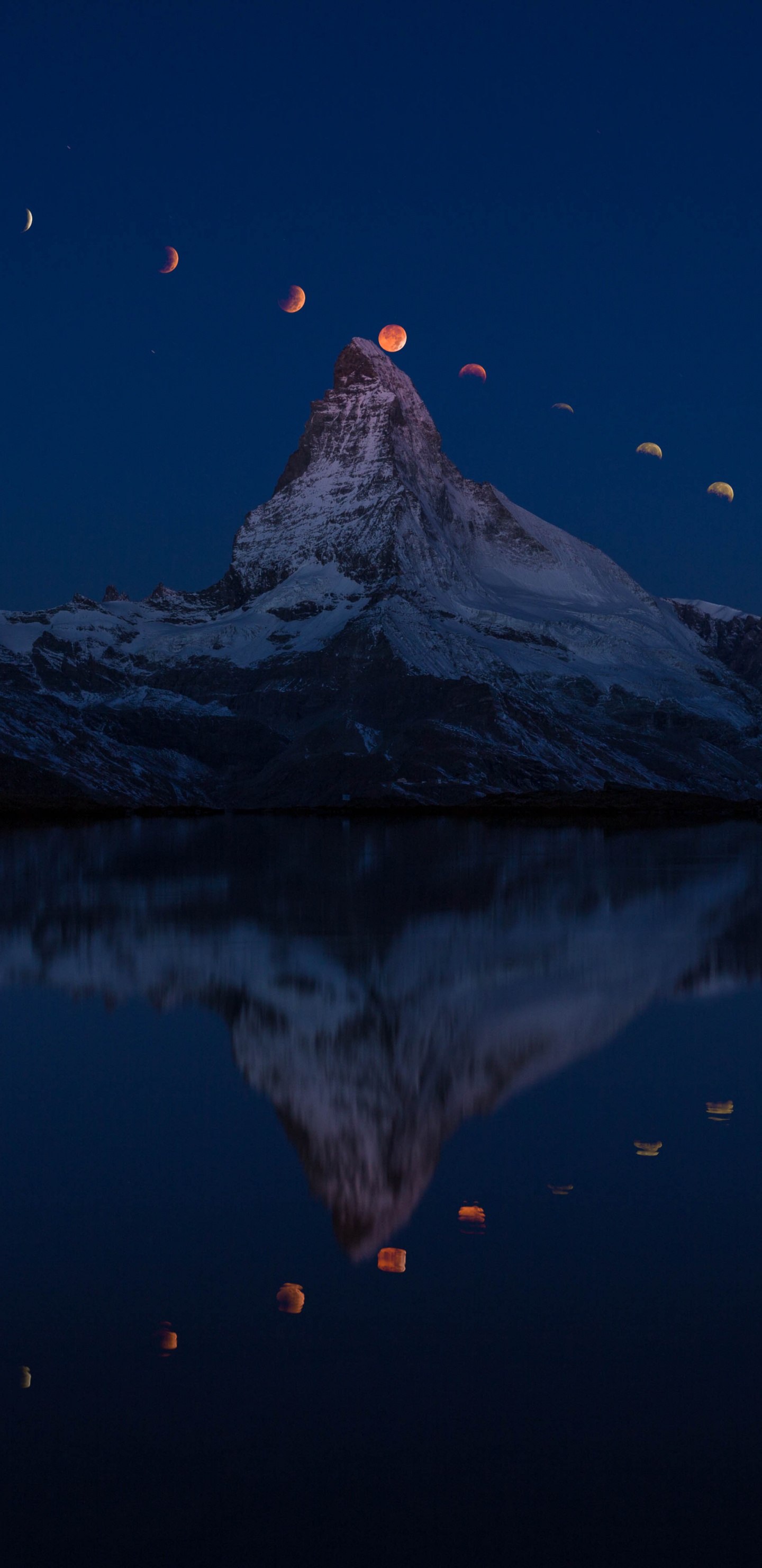 Обои отражение, природа, синий, гора, вода в разрешении 1440x2960