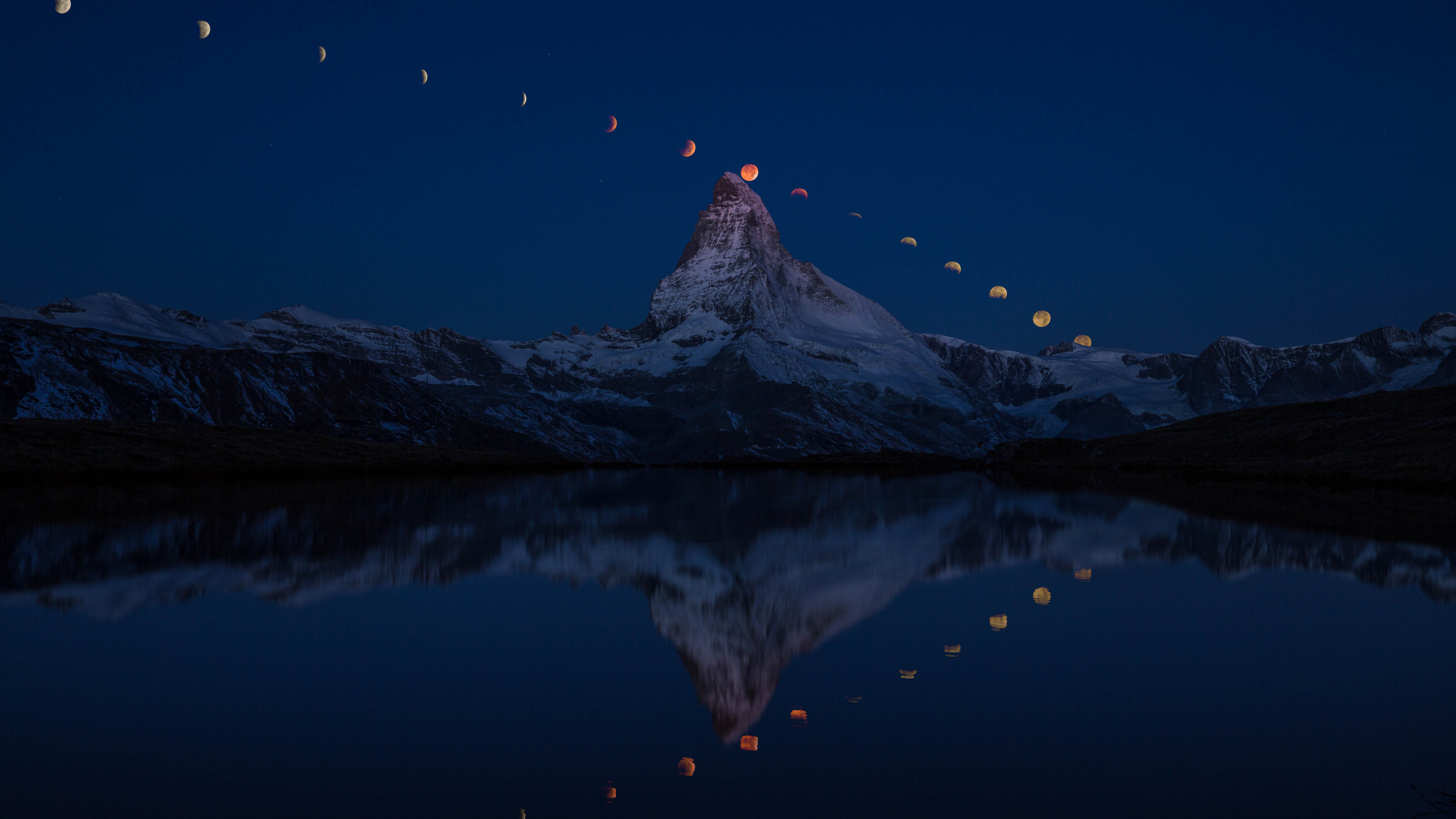 Обои отражение, природа, синий, гора, вода в разрешении 3840x2160