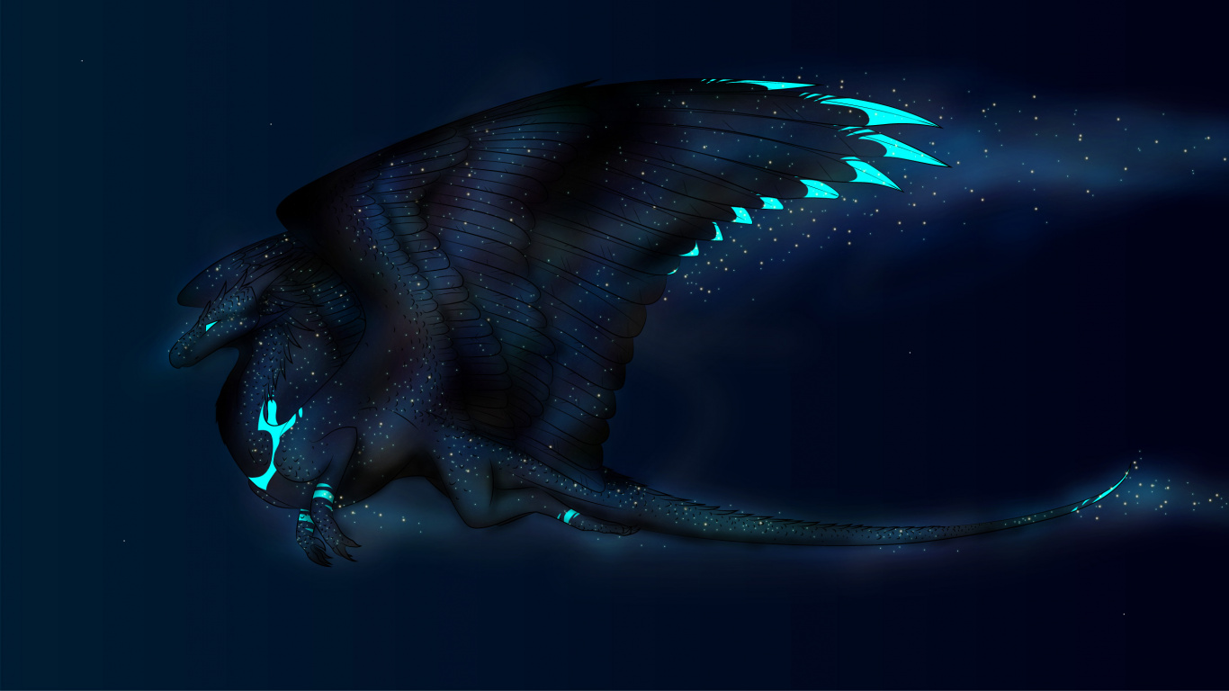 Обои фэнтези, дракон, цифровое искусство, арт, глубоководные рыбы в разрешении 1366x768