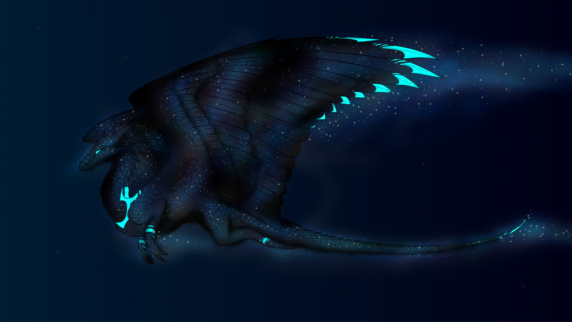 Обои фэнтези, дракон, цифровое искусство, арт, глубоководные рыбы в разрешении 1920x1080