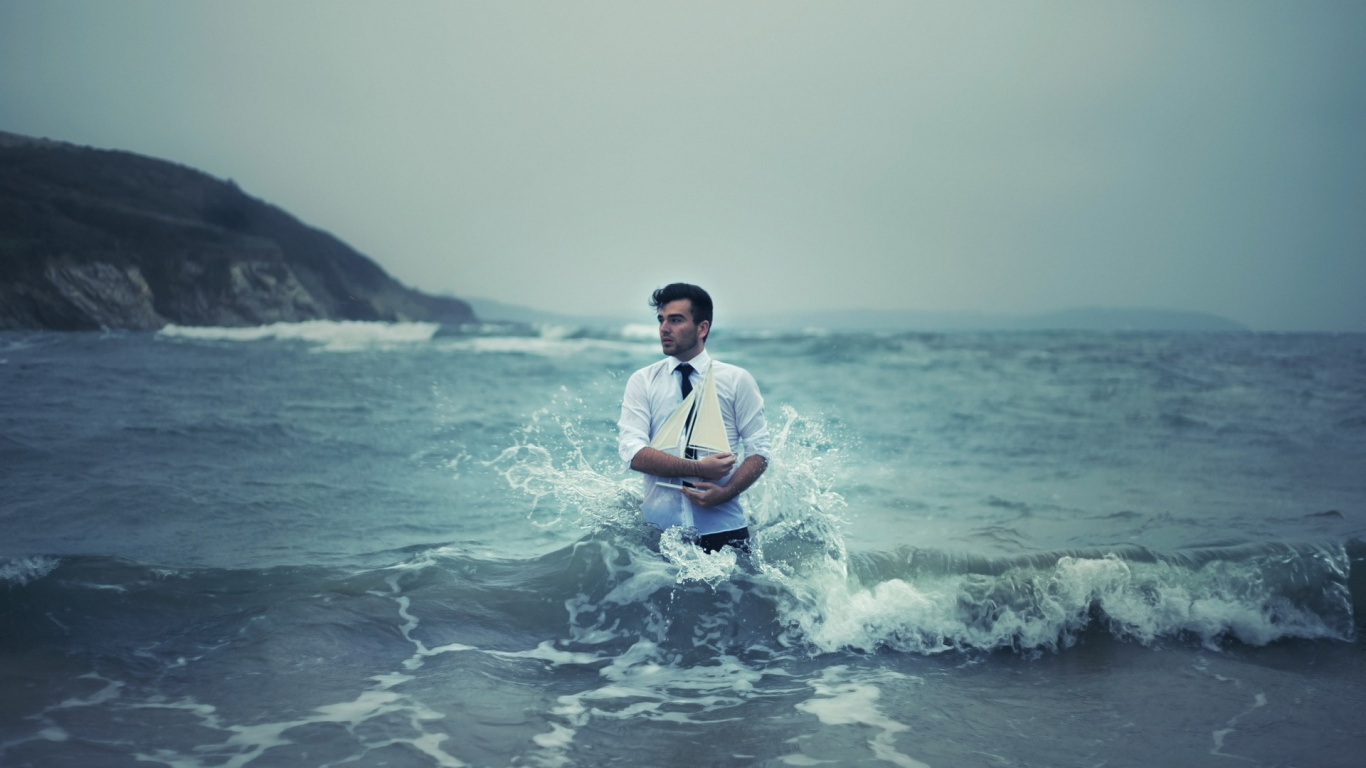 Обои море, вода, океан, волна, ветровая волна в разрешении 1366x768