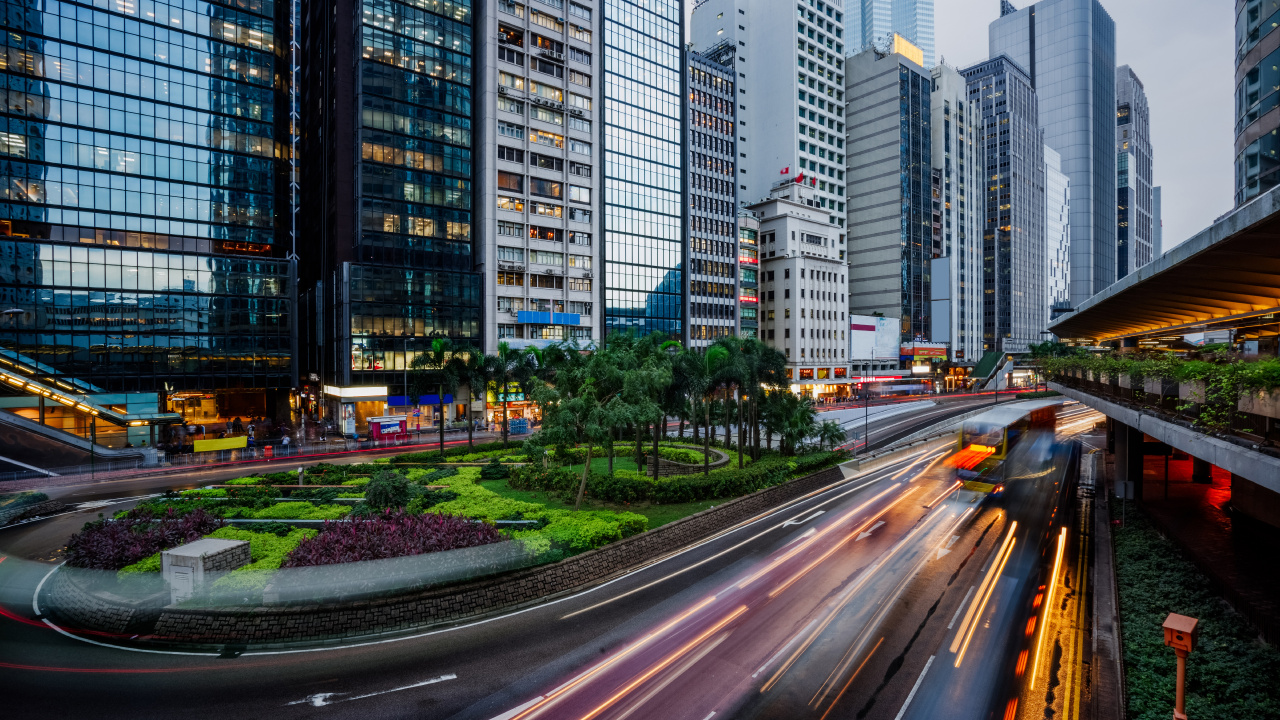 Обои городской район, метрополия, город, городской пейзаж, транспорт в разрешении 1280x720