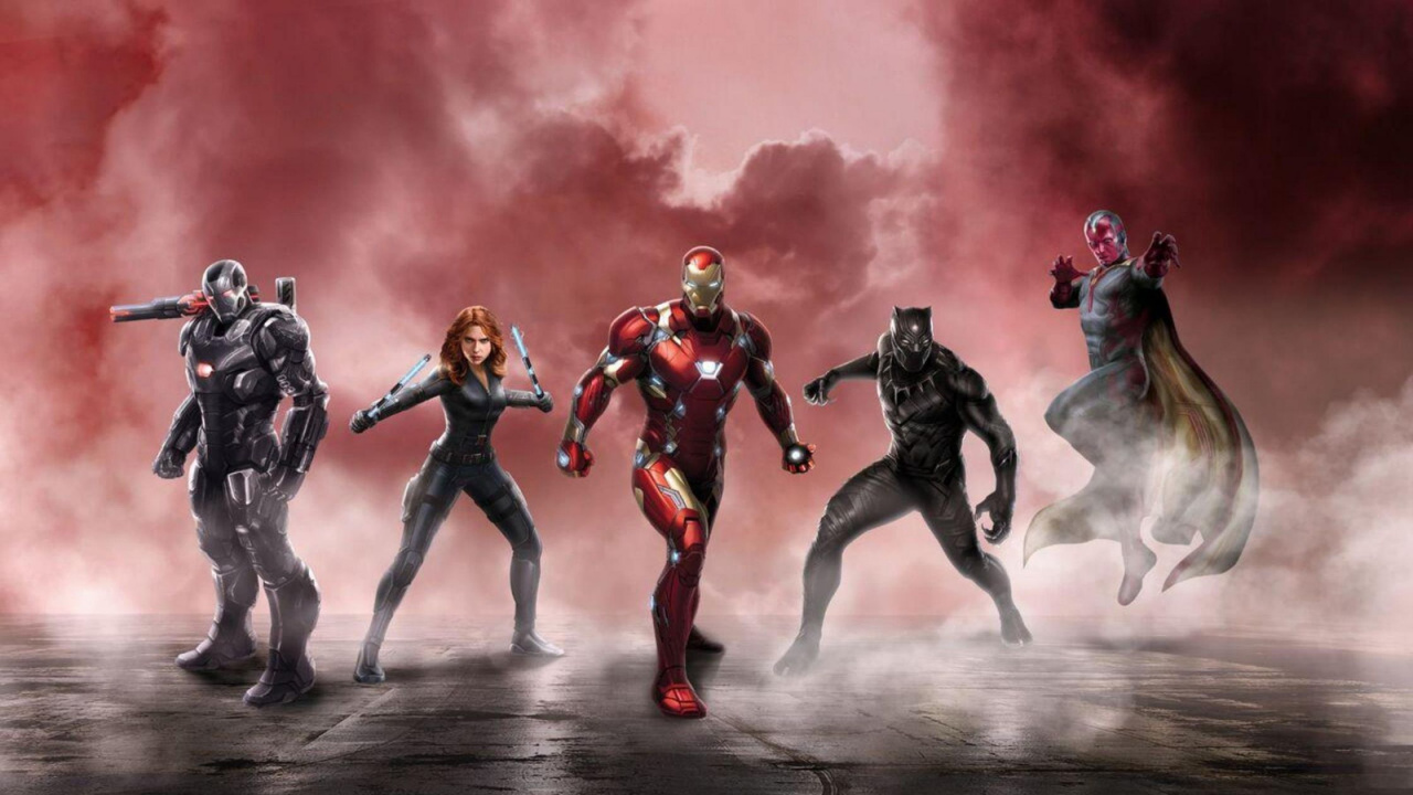 Обои Капитан Америка, Железный человек, marvel, Черная пантера, военная машина в разрешении 1280x720