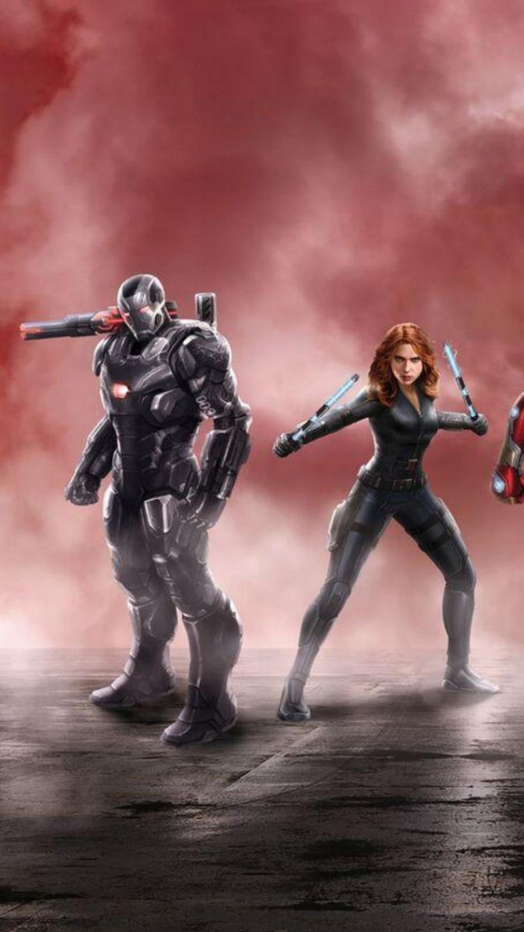 Обои Капитан Америка, Железный человек, marvel, Черная пантера, военная машина в разрешении 750x1334