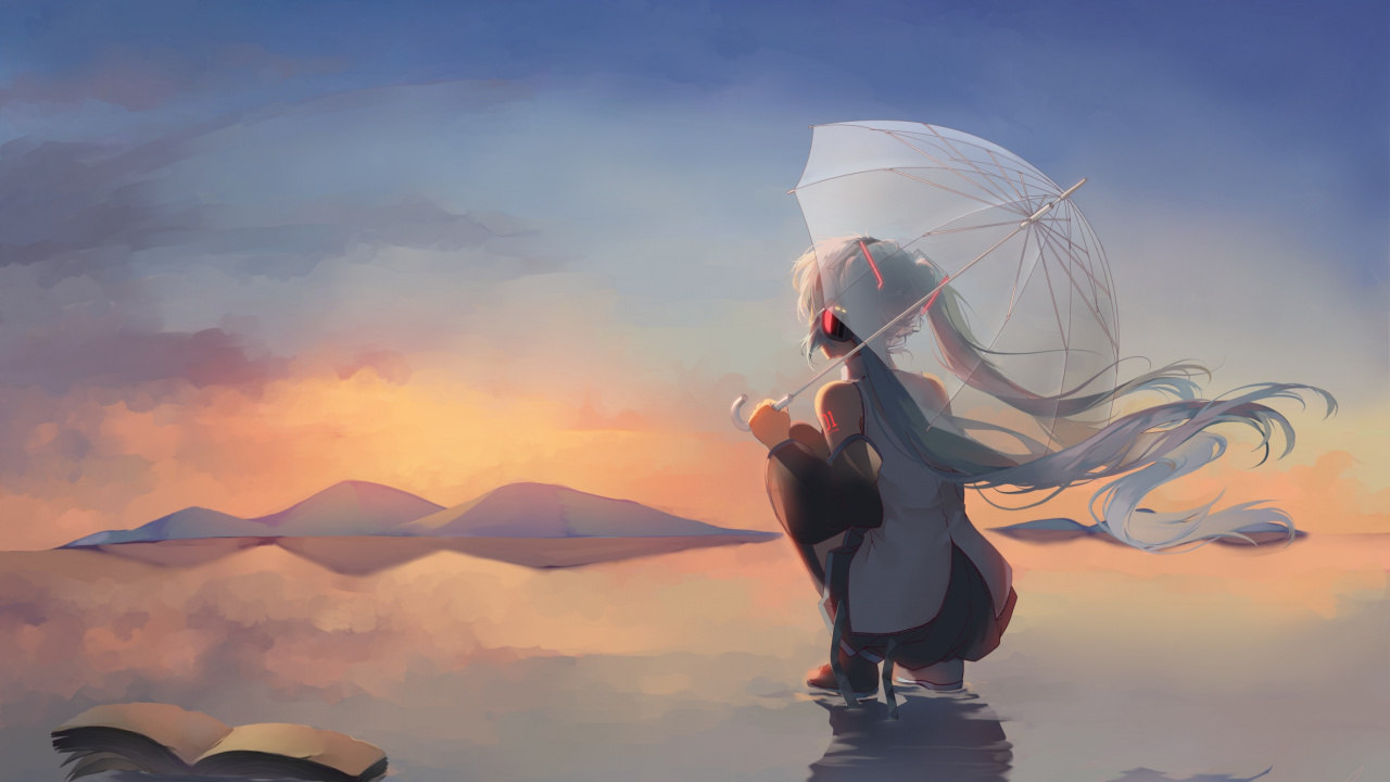 Обои Хацунэ Мику, вокалоид, аниме, иллюстрация, спокойный в разрешении 1280x720